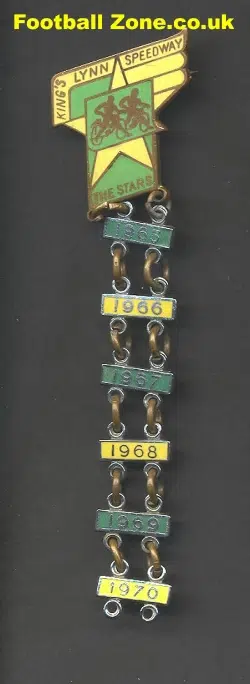 Kings Lynn Speedway Badge + 1963 - 70 Year Bars