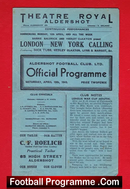 Aldershot v Luton Town 1943 – War League Cup 1940s