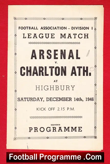 Arsenal v Charlton Athletic 1946 – Pirate Issue Programme