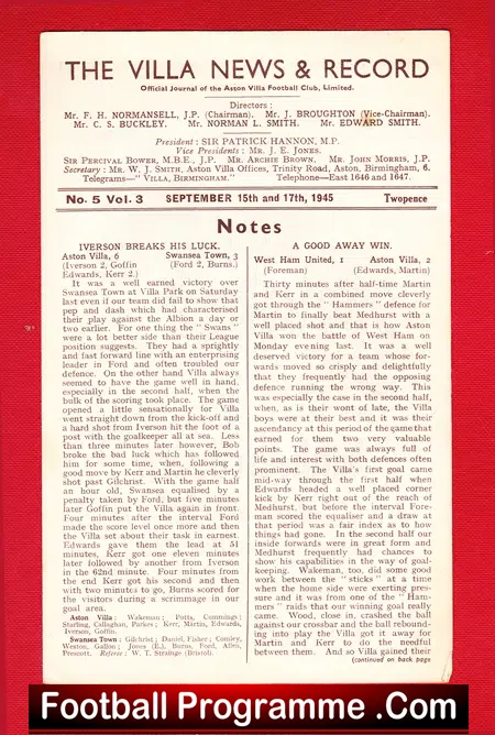 Aston Villa v Burnley 1945 – Reserves + Stoke City