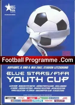 Blue Stars v Manchester United 2002 + team sheet + Notes