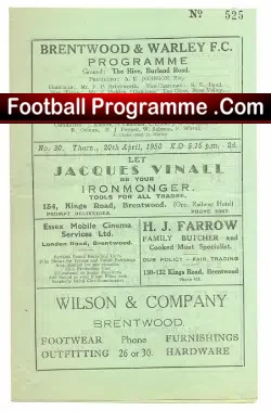 Brentwood Warley v Upminster 1950