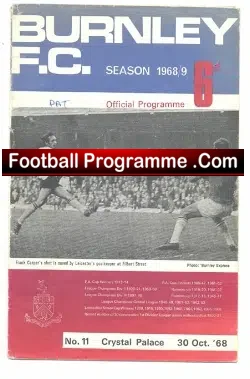 Burnley v Crystal Palace 1968 - football programme