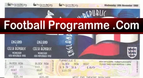 England v Czech Republic 1998 – Full Ticket Stub Unused