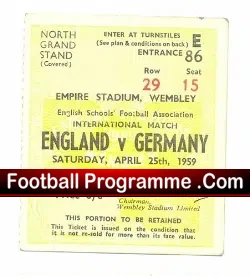 England v Germany 1959 – School Boys Football Ticket Stub