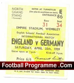 England v Germany 1959 – Schoolboys Ticket Stub