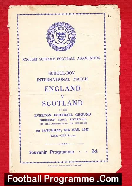 England v Scotland 1947 – School Boys at Goodison Park Everton