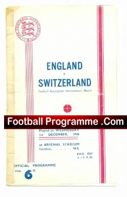 England v Switzerland 1948 – at Arsenal