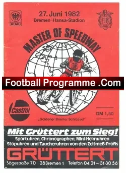 Germany Speedway Programme 1982 – Masters Of Speedway