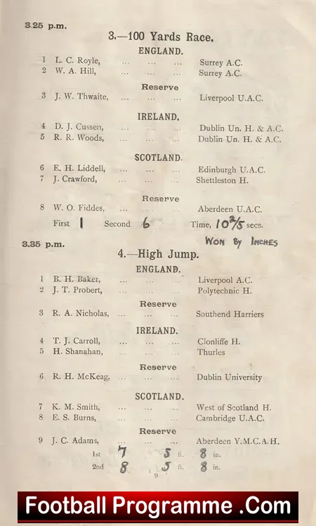 International Athletics Contest Hampden Park Scotland - 1922