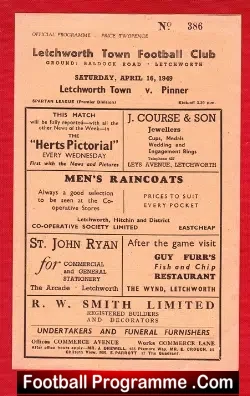 Letchworth Town v Pinner 1949 – 1940s Football Programme