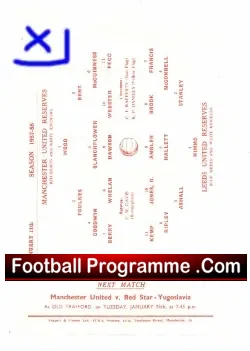 Manchester United v Leeds United 1958 - Reserves Match - football programme