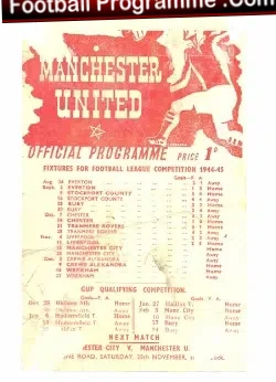 Manchester United v Manchester City 1944 - Nov 1940's Programmes - football programme
