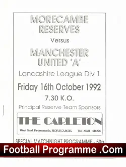 Morecambe v Manchester United 1992 – A Team + Beckham Scholes