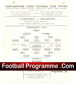 Northampton Town v Bradford 1959 – Single Sheet Programme