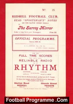 Redhill v Sutton United 1935 – Old 1930s Programme