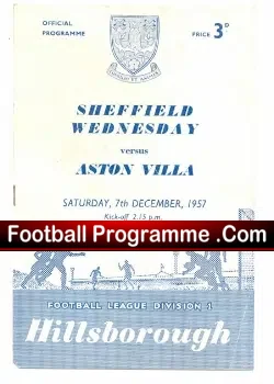 Sheffield Wednesday v Aston Villa 1957 - football programme