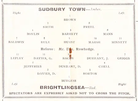 Sudbury Town v Brightlingsea Town 1953
