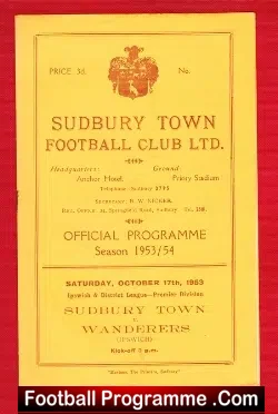 Sudbury Town v Wanderers 1953 – 1950s Programme