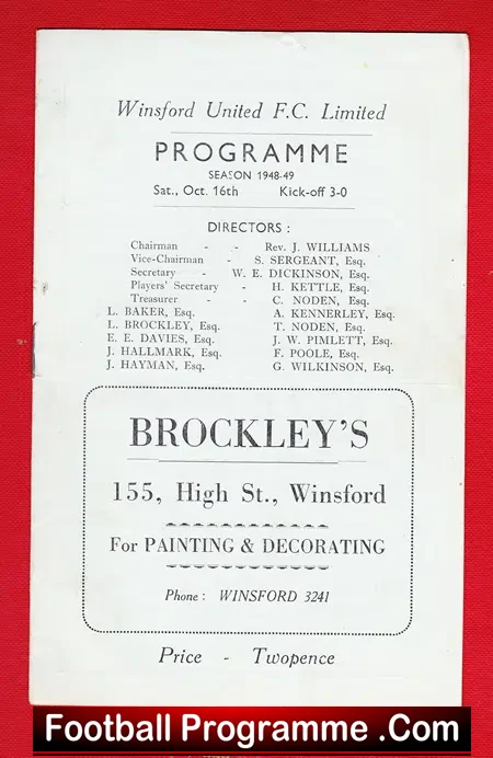 Winsford Town v Hyde 1948 – 1940 Football Programme