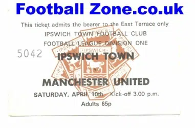 Ipswich Town v Manchester United 1976 - Football Ticket