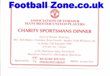 Manchester United 1998 Charity Sportsman Dinner Ticket OT
