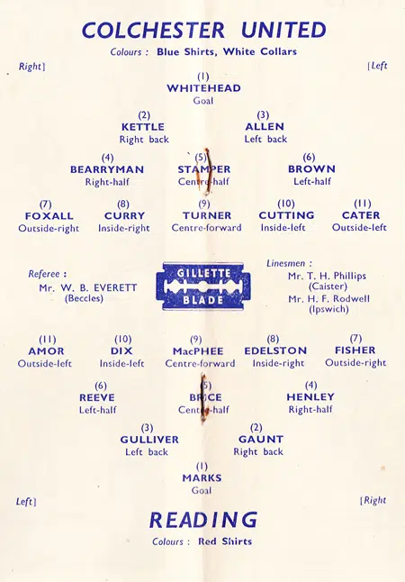 Colchester United v Reading 1948 - FA Cup Souvenir Programme
