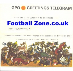 Blackpool Football Club Promotion Telegram Watford FC 1970