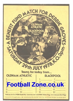 Alan Groves Football Testimonial Benefit Match Oldham 1978