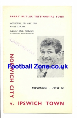 Barry Butler Testimonial Benefit Match Norwich City 1966