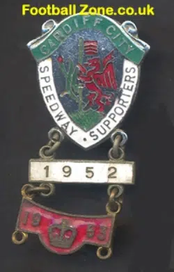 Cardiff City Speedway Badge 1952 + Year Bars