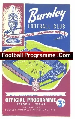 Burnley v Bolton Wanderers 1961 - football programme
