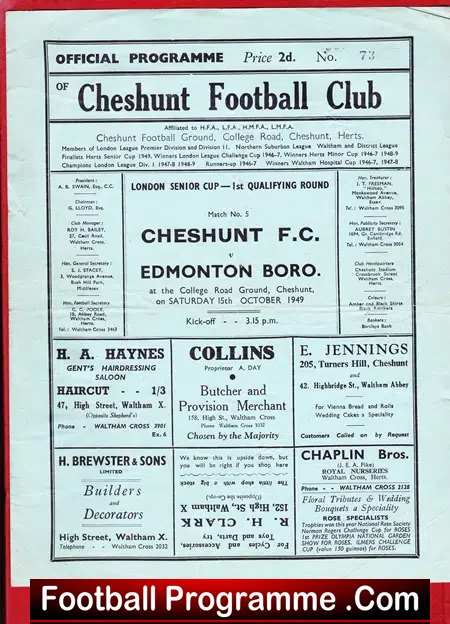 Cheshunt v Edmonton Borough 1949