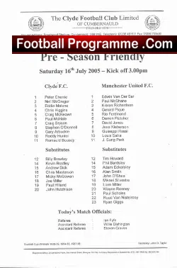 Clyde v Manchester United 2005 – Pre Season Friendly Team Sheet