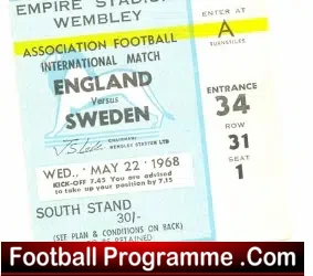 England v Sweden 1968 – Football Ticket Stub