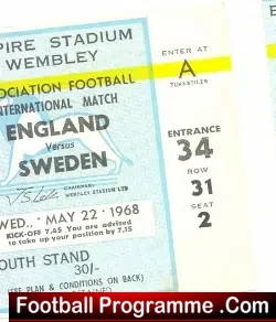 England v Sweden 1968 – Football Ticket Stub 1960’s