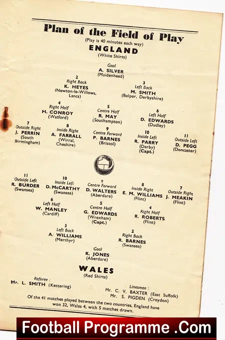 England v Wales 1951 – Wembley Duncan Edwards School Boy