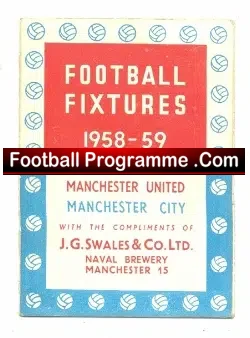 Football Fixtures Book Man Utd  v Man City 1958 59 - football memorabilia