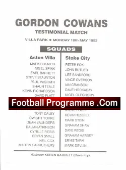 Gordon Cowans Testimonial Benefit Match Aston Villa 1993