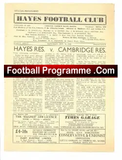 Hayes v Cambridge 1956 – Reserves Game