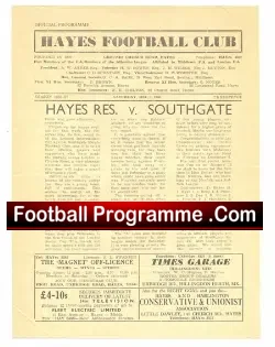 Hayes v Southgate 1956 – Reserves Match