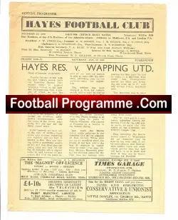 Hayes v Wapping United 1957 – Reserves