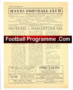 Hayes v Wealdstone 1956 – Reserves
