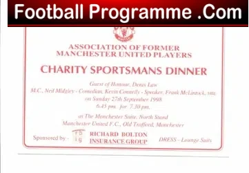 Manchester United 1998 Charity Sportsman Dinner Ticket OT