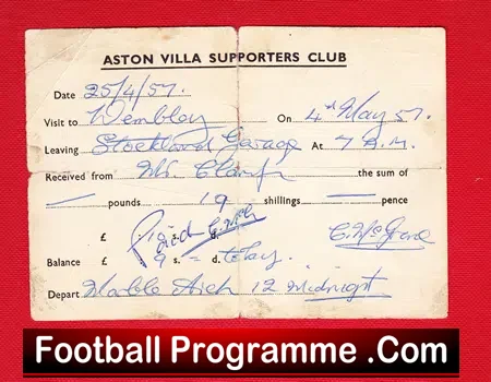 Manchester United v Aston Villa 1957 – FA Cup Final Ticket