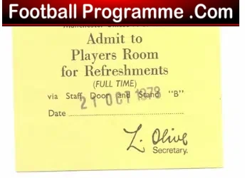 Manchester United v Bristol City 1978 – Players Room Ticket