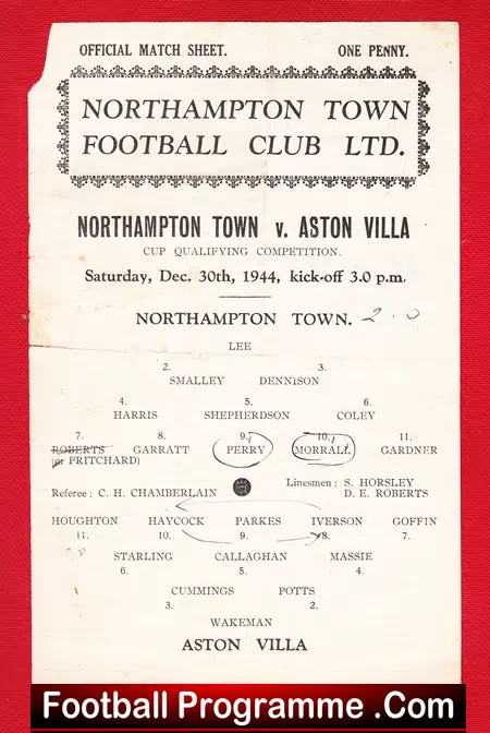 Northampton Town v Aston Villa 1944 – War Cup Match