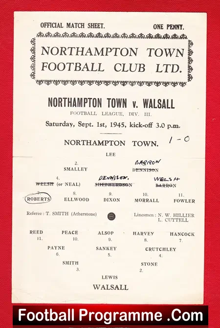 Northampton Town v Walsall 1945