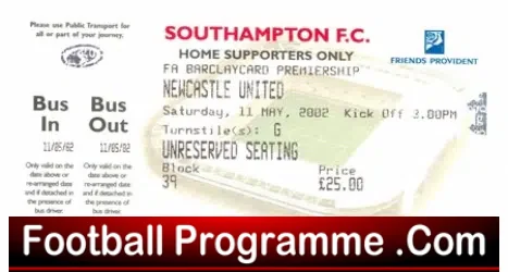 Southampton v Newcastle United 2002 – Unused Football Ticket