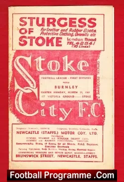 Stoke City v Burnley 1948 - football programme